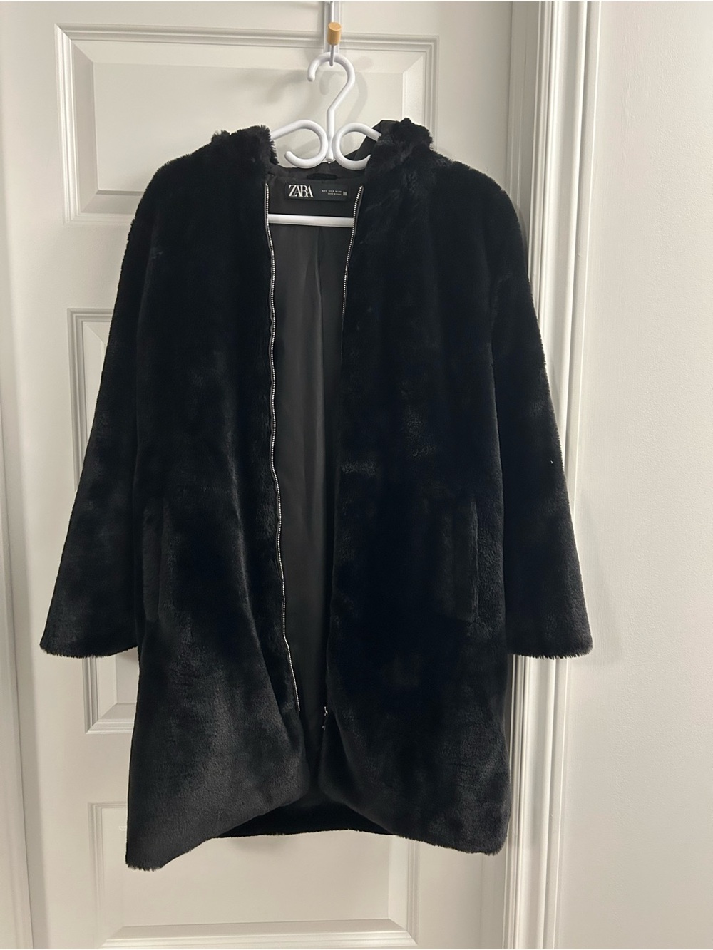 Zara Black Faux Fur Hooded Teddy Coat